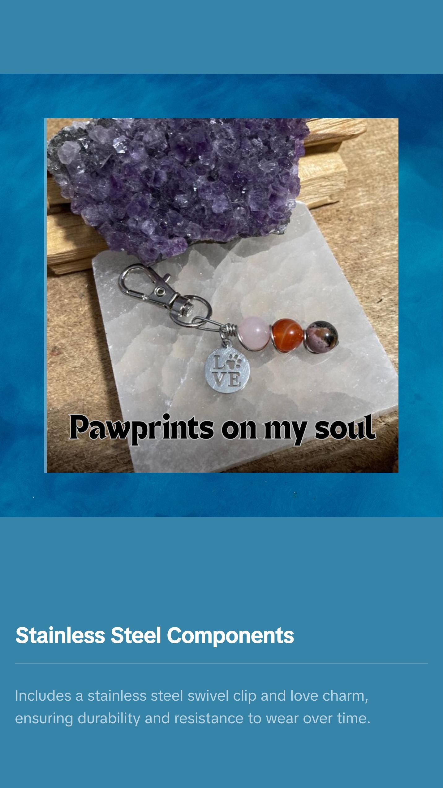 Crystal Healing Pet Charm for Dog Harness or Cat Collar - Rose Quartz - Carnelian - Rhodonite - Key chain Crystal Healing Pet Charm for Dog Harness or Cat Collar - Rose Quartz - Carnelian - Rhodonite - Key chain