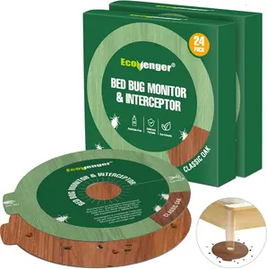 EcoVenger Bed Bug Monitor & Interceptor 48 Units, Discreet Design Classic Oak, Super Sticky Glue Layer Traps, Any Bed Bug Passing Beds & Futon Legs, Fits Any Type of Legs, Pesticide- Free & Non-Toxic