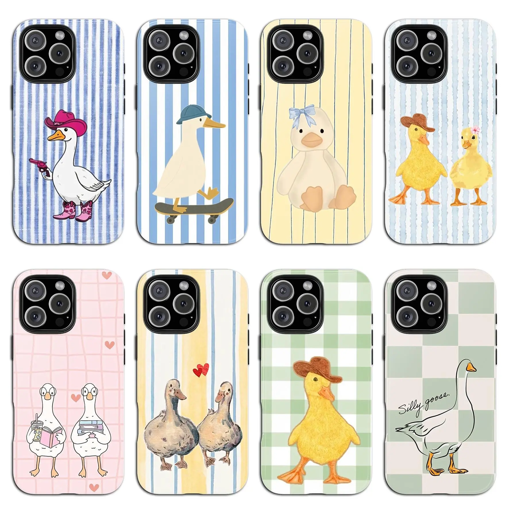 Printed Striped Denim Duck Smartphone Case - Shockproof Safety Protection Cover for iPhone 11-17 Pro Max/Plus & Samsung Galaxy S23-25 Devices (None Bulky Design)