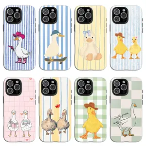 Striped Denim Duck Phone Protective case, Cute Duckling Phone Case, Suitable for iPhone 17-11 Pro Max/Plus and  Samsung Galaxy S23-25