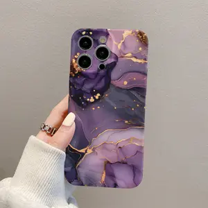 This durable, shock-absorbing, four-sided glossy phone case features a purple and gold marble pattern and is compatible with iPhone 17, 15, 14, 13, 12, and 11 models. It makes a great holiday gift for friends or family.