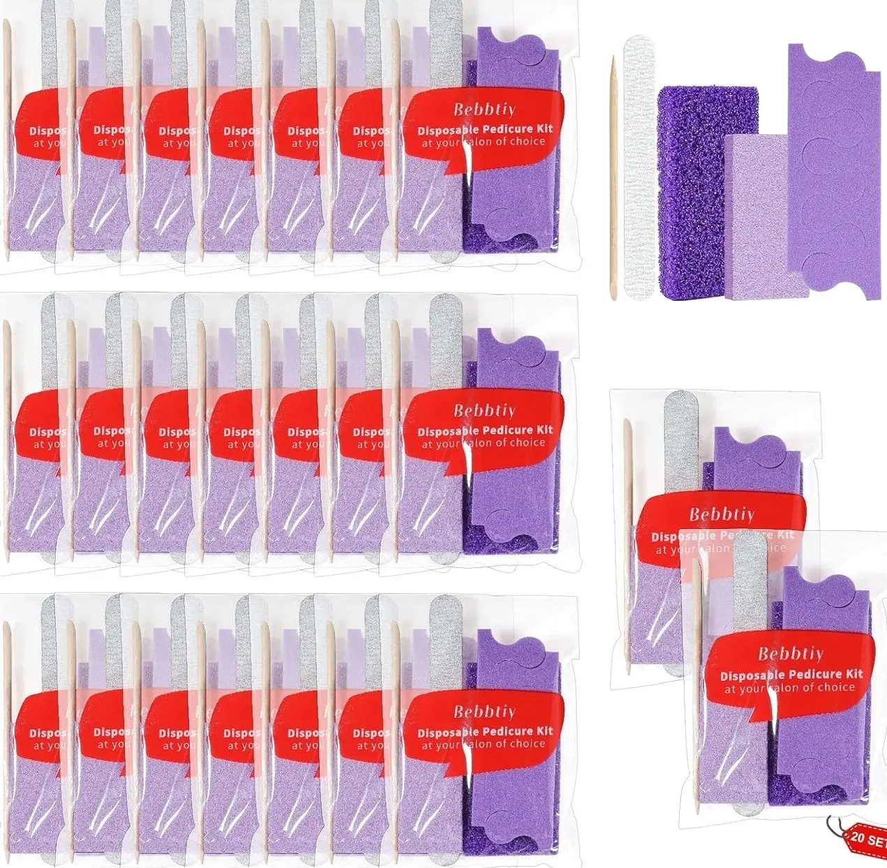 Disposable Pedicure Kit Sets, 5 in 1 Nail Salon Manicure Pedicure Kit Professional, Nail File, Pumice Pad, Mini Buffer, Toe Separator, Wood Stick, Individually Package (50, Count, 80/100 Grit)