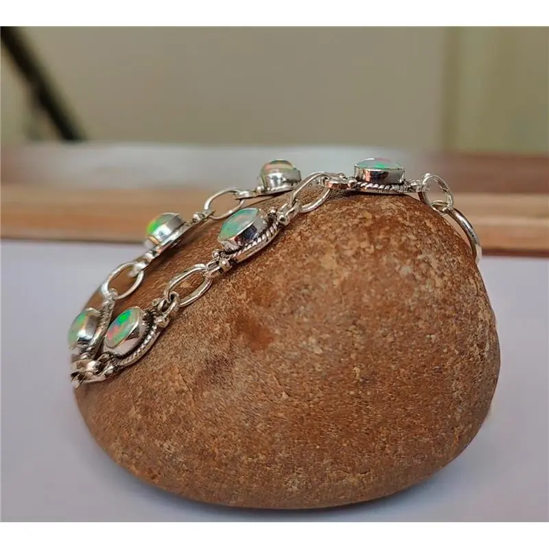 Opal Rainbow Gemstone  Bracelet 925 Sterling Silver Beautiful Adjustable PG317