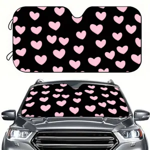 1pc Car Sunshade with a Black And Pink Heart Design, Printed in High Definition, Easy to Set Up, Ideal for Decorating Suvs And Sedans, a Vehicle Accessory Made from Polyester, Featuring a Flat Print And Available in Various Sizes, Windshield Sunshade