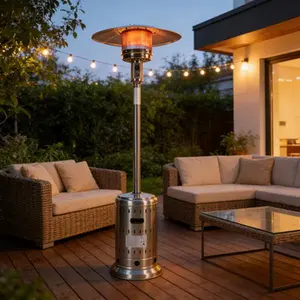 48,000 BTU Propane Patio Heater – Portable Outdoor Heater with Wheels, Cover & Triple Safety System, Stainless Steel for Garden/Commercial Use