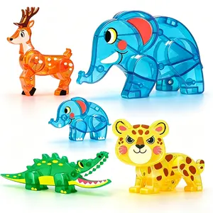 Magnetic jungle animal toy with 5 movable joints, Magnetic accessories，magnetic building tiles, forest magnetic animals, educational zoo animals compatible with children's magnetic building blocks, universal toys for boys and girls
