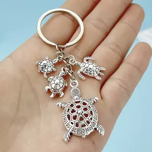 Cute Marine Sea Turtle Keychain Creative Bag Pendant Key Decor Accessories Perfect for Daily Use Gifting Silver Tone