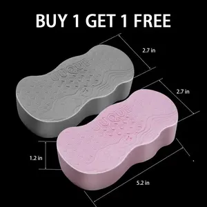 [2 count]Magic Exfoliating Bath Sponge,3D Super Soft Exfoliating Bath Sponge,Skin Friendly and Reusable,Alternative to exfoliating Gloves,Gray and pink. Personal [Buy 1 Get 1 Free]-White+Blue