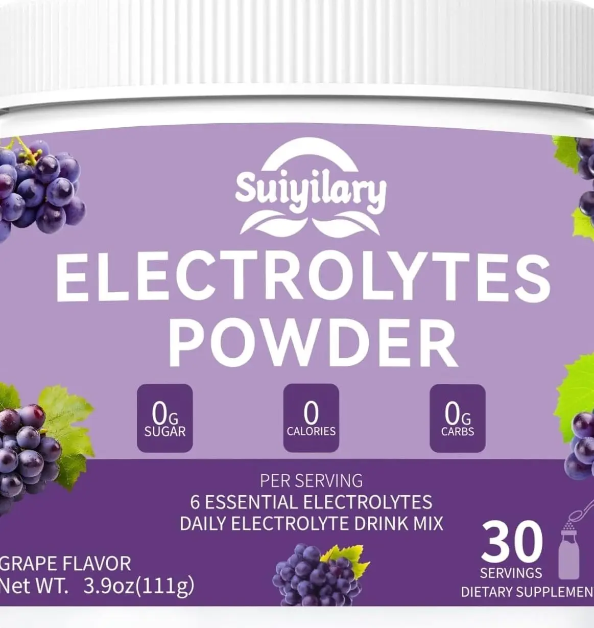 Sugar-Free Electrolyte Powder Drink Mix, Daily Hydration Powder with 6 Key Electrolytes, Trace Minerals, Keto Friendly, Vegan, Non-GMO, 30 Servings (Grape)
