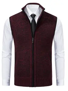 Men's Sleeveless Knit Cardigan, Stand Collar Lightweight Warm Fleece Sweater Vest, Knitwear Vest, Casual Business Outdoor Sport Wear, Fall Winter Fashion, Menswear