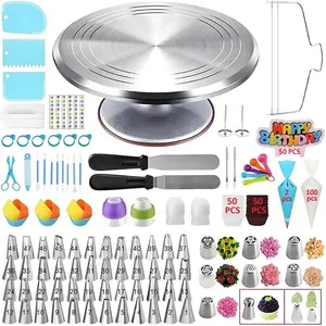 Cake Decorating Kit, 357 count Baking Supplies Tools with Aluminium Cake Turntable, Leveler, 50 Icing Tips, 8 Russian+Ball Tips, 2 Spatulas, 3 Scrapers, 102 Pastry Bags, 109 Cupcake Liners &