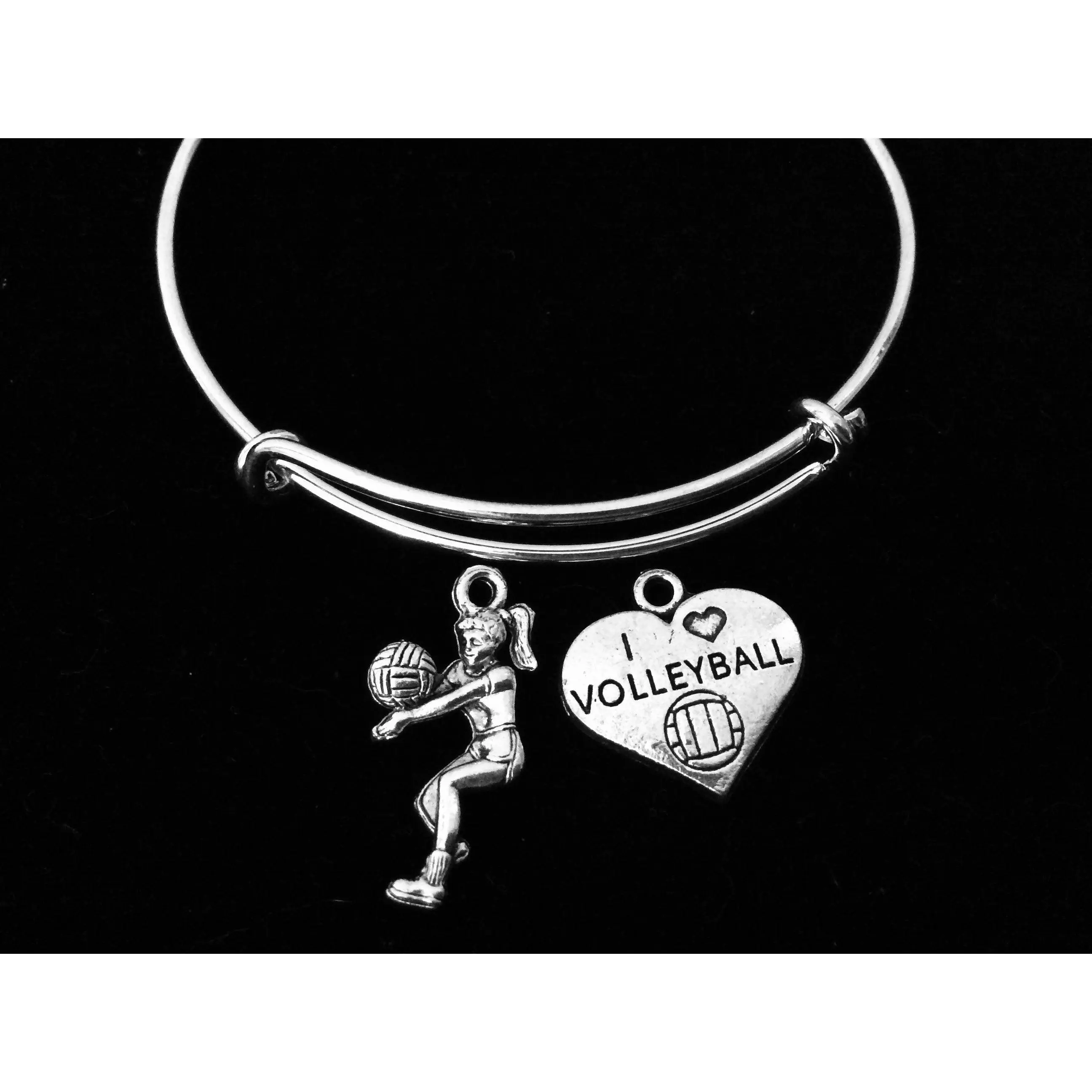 I Love Volleyball Girl Adjustable Bracelet Silver Wire Bangle Sports Team Gift Volleyball Player Team Sports Gift Coach