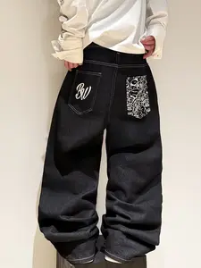 UP.THE Men's Wide-Leg Baggy Jeans, Y2K-Style Plain Menswear Street Style, Breathable Denim Loose-Fit Skate Pants, Comfortable Shapely Casual Bottoms