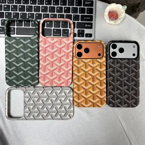 Leather Magnetic Case for iPhone 17 Pro Max Trendy Shockproof Cover with Microfiber Lining Elegant Patterns Ultra Thin Durable Stylish Protection Black Metal Finish