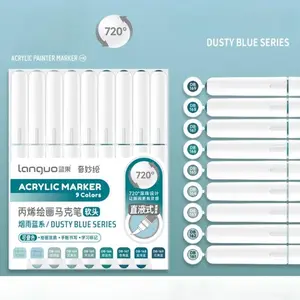 9-color acrylic marker, Acrylic paint markers, acrylic felt coloring alcohol marking art supplies for school studio supplies, fluorescent pen automatic ink control system, soft bristled pen tip, black and white painting marker