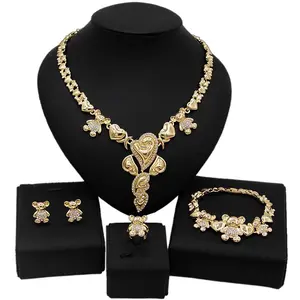 Elegant Matching HUGS & KISSES xo Teddy-Themed Heart Jewelry Set, Gold-Plated #83, Elegant Jewelry Set, Matching Jewelry Set