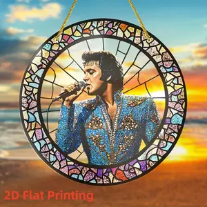Elvis Presley Pattern Hanging Decor, Round Acrylic Hanging Ornament, Home Decor for Living Room Bedroom Bar Coffee Shop, Hangable Hanging Decoration