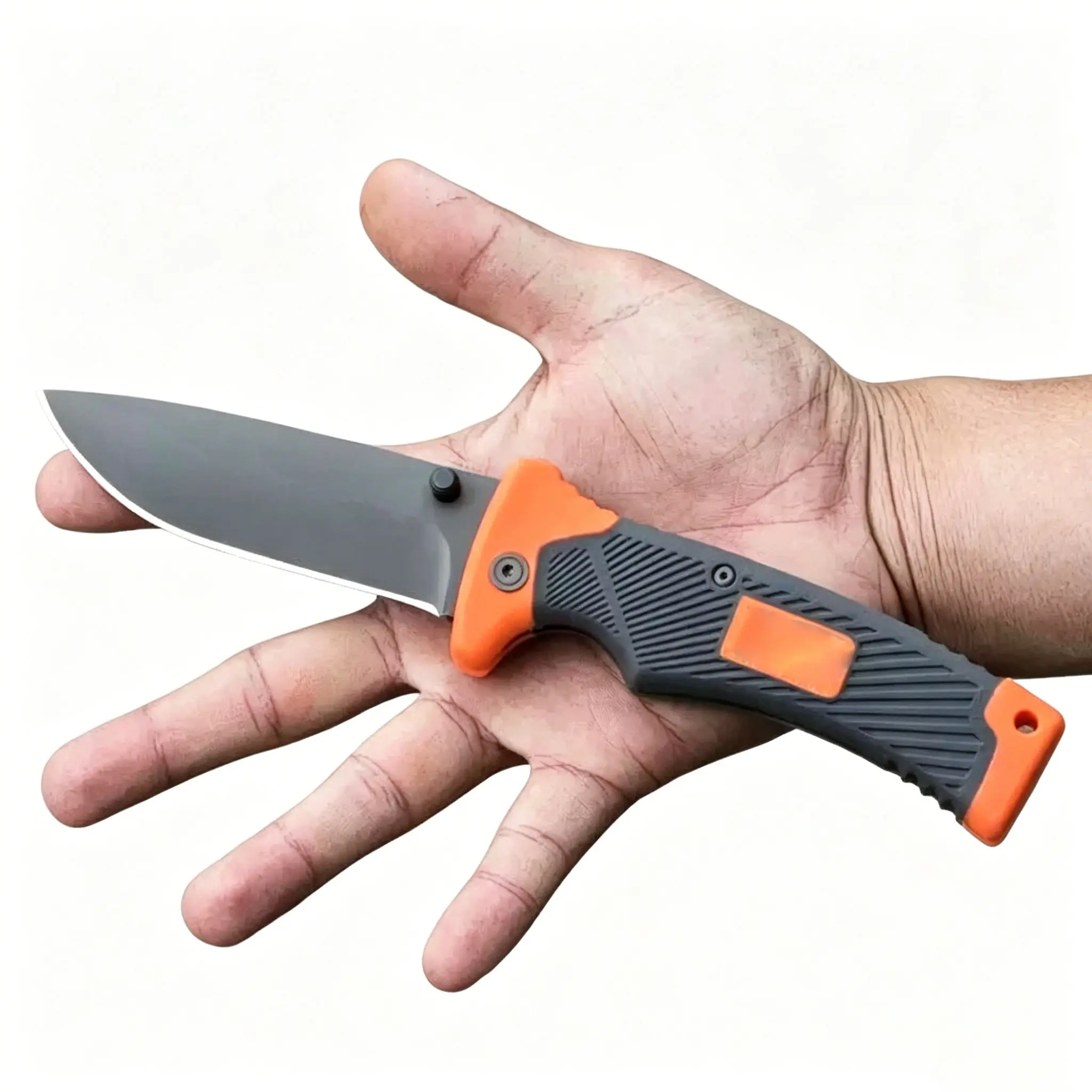 Folding Hiking Knife with 9.6cm Titanium Plated 7Cr17MoV Blade, Lightweight Design and Secondary Injection Molded Non-Slip Grip