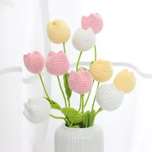 Christmas Room Decor Crochet Tulip without Vase, 10/20/30pcs Artificial Flower, Home Decor Supplies for Living Room Bedroom Dining Room Wedding Party，Tulips Artificial Decorative Flowers Bouquet,handmade knitting. Ornaments Decoration