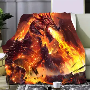 Boho Style Anime Dragon Flannel Throw Blanket - 100% Polyester, All-Season Knitted, HD Digital Print, Multipurpose for Sofa, Bedroom, Gift - Soft, Cozy, Warm summervibes