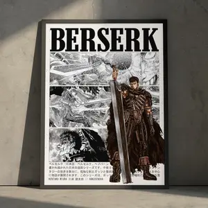 Berserk Guts Poster, Vintage Minimalist Anime Manga Art Print, Japanese Wall Decor (Unframed, Print Only)