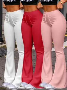 Women's Long Pants, Fashionable Casual Wide Leg Yoga Sport Milk Silk Fabric, Fitted Adjustable Drawstring Waist, All Seasons Wear, Bottom