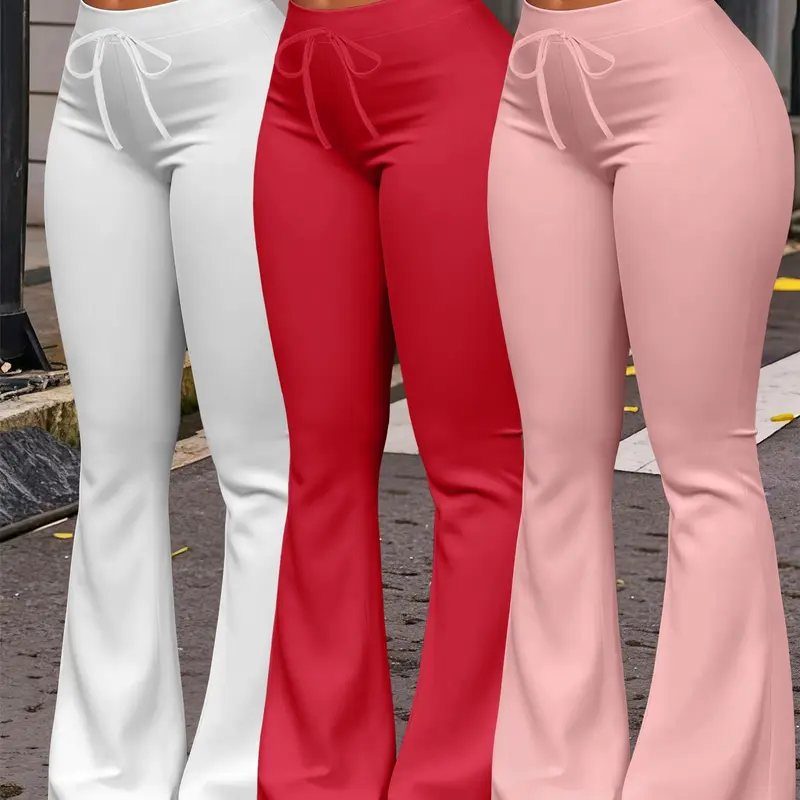 Women's Long Pants Bottoms, Fashionable Casual Wide Leg Yoga Sport Wear, Fitted Drawstring Waist, All Seasons Wear