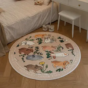 Cute Bunny Round Carpet for Living Room, Irregular Bedroom Mat, High-End Vanity Chair Pad, Decorative Rug for Home Decoration