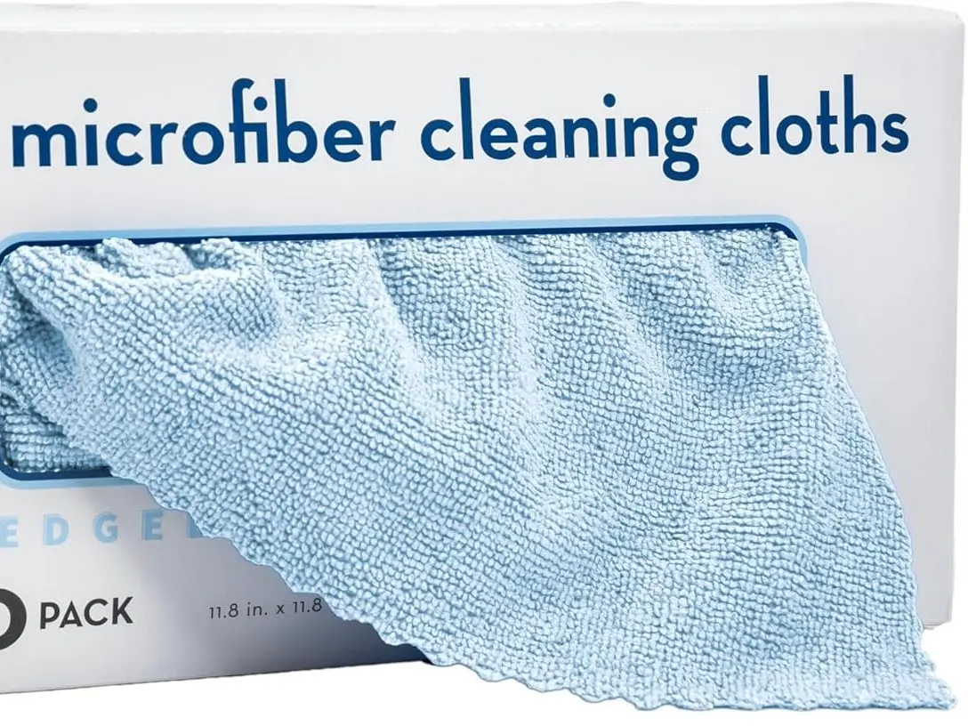 S&T INC. 50 Pack Microfiber Cleaning Cloth with Box, Bulk Towels for Home, Reusable Microfiber Towels for Cars, Cleaning Rags, Blue Color Will Vary, 190gsm, 11.8 Inches x 11.8 Inches, 50 Count