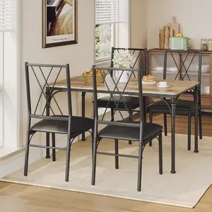Modern Industrial  Compact Space-Saving Furniture  5-Piece Dining Table Set for Apartment or Dining Room armhouse Style, Rectangle Table with PU Leather Padded Chairs and Bench,