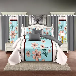 Upgraded Luxury Bedspread Set - 9 Piece Thick Cotton Touch Bed Cover Curtain Set for Autumn and Winter blue/pink gardenia all-season bedding sets