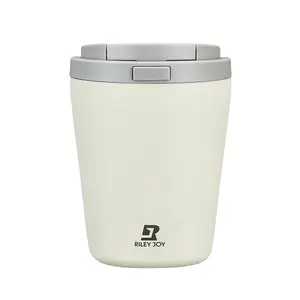 Flat-bottomed coffee mug, vacuum insulated, stainless steel, 350ml, one-touch opening, direct drinking, completely leak-proof, with reflux channel, car-friendly, one-handed operation, keeps drinks hot for 6 hours, keeps drinks cold for 24 hours.