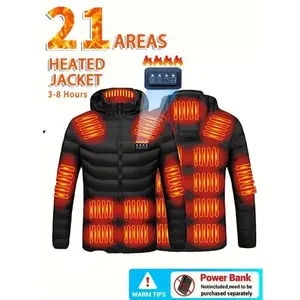 USB-Powered Smart Heated Jacket - Warm and Constant Temperature Electric Heated Jacket, Suitable for Men and Women, Zip-Up Hooded Style