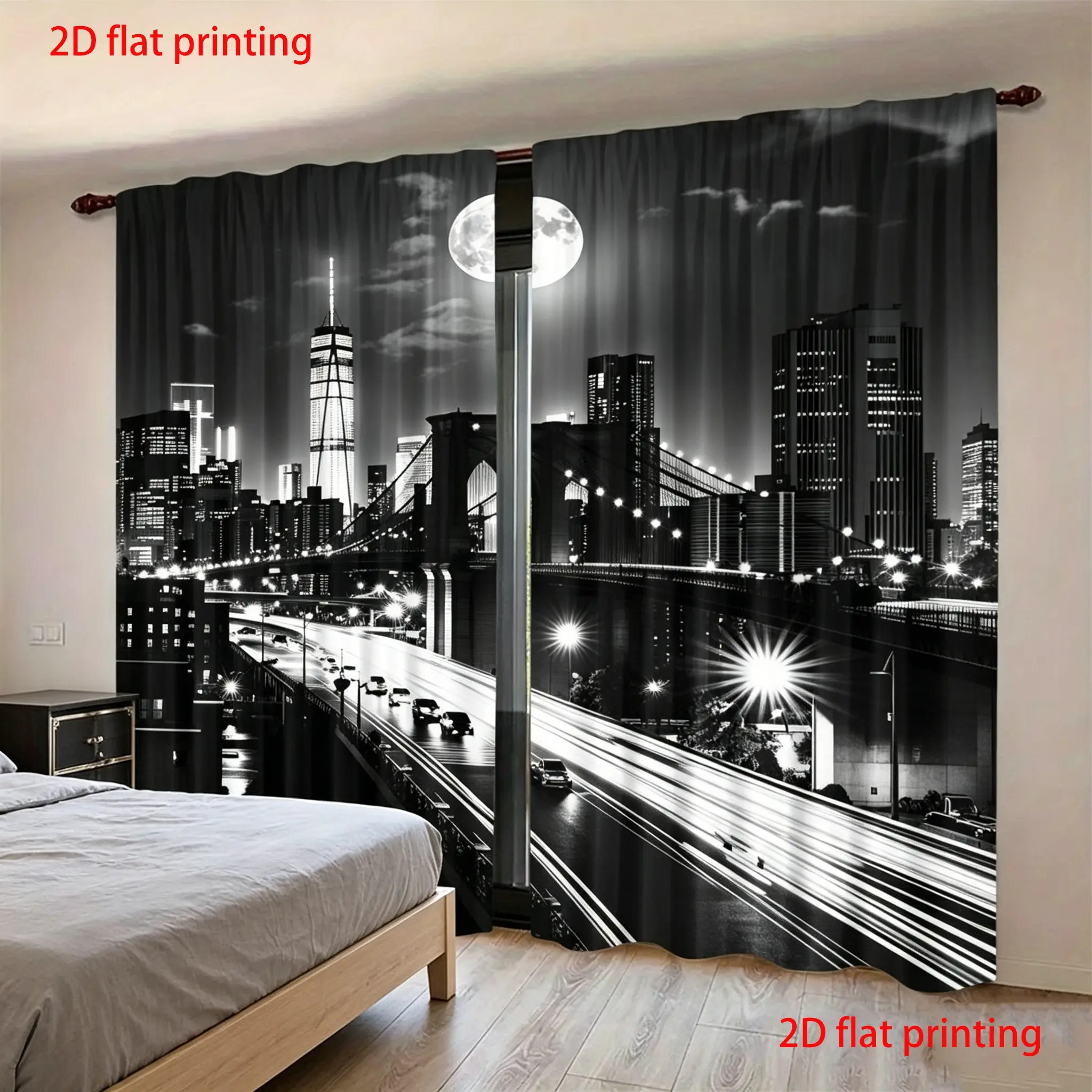 2-piece set of black and white curtains, made of semi transparent polyester fiber material and designed with pole pockets, perfect for home decoration, Home Decorative Curtain, Window curtain, Room Decor Curtain