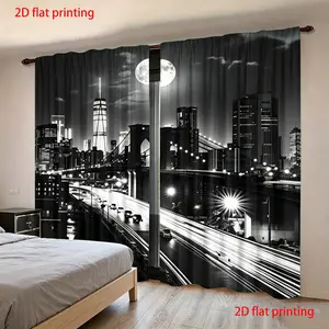 2-piece set of black and white curtains, made of semi transparent polyester fiber material and designed with pole pockets, perfect for home decoration, Window curtain, Room Decor Curtain