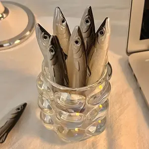 Cute Ocean Fish Ballpoint Pen, Plastic Medium Point, Click-Off Cap, Square Body, Ink, School & Office Use, Creative Design, Aesthetic Pens