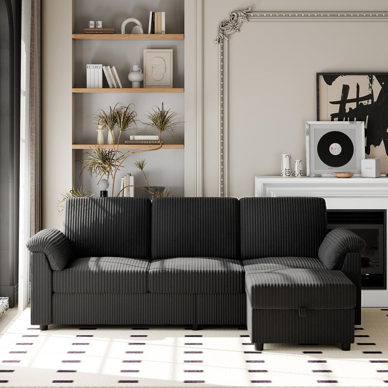 Walsunny L-Shaped Convertible Sectional Sofa Couch with Removable Pillows, 79in Reversible modular High Resiliency Foam Cushions,Ottoman, Black