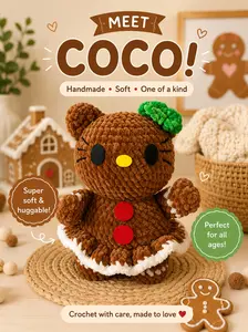 Coco the Gingerbread Kitty Plushie – Handmade Holiday Stuffed Animal