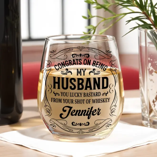 Congrats On Being My Husband, You Lucky Bastard Personalized Glass, Happy Wedding, Friendship Whiskey Glass, State to State Engraved Bourbon Glass, Personalized Gift for Best Friend, Custom Name Rocks Glass, Friendship Gift, Birthday Gift,