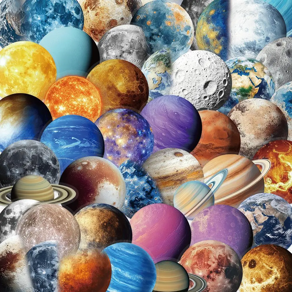 Planet Pattern Sticker, 50/1000pcs Waterproof Self Adhesive Decor Paper, Decor Sticker for Gift Greeting Card Water Bottle Laptop Phone, Ornaments, Planet Decorative Sticker, Adhesive Decals