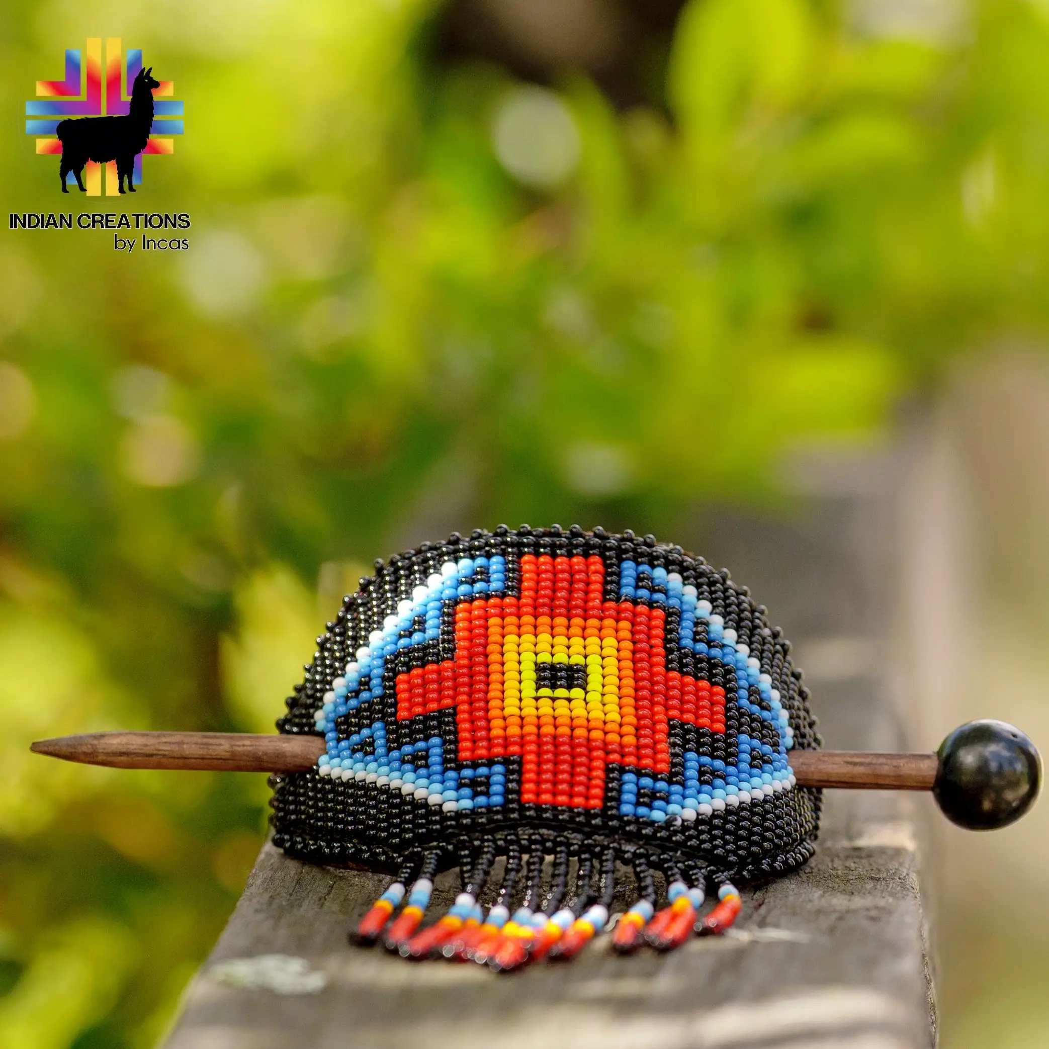 Handmade Beaded Hair Barrettes. Beaded Cuff Bun Holder Hair Tie. Hair accessories. Made in Ecuador. Bohemian & Chic.