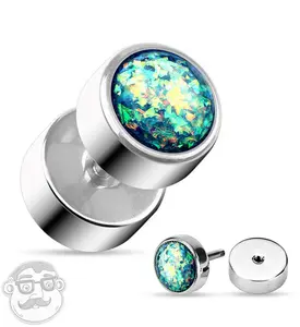 16G Green Opal Steel Fake Plugs - Gauges