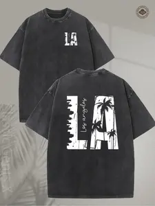 Valentine Shirts Men's Vintage Palm Tree Graphic T-Shirt DTG Process Unisex Loose-Fitting T-shirt, Washed Casual Top (100% Cotton, 280g), Smooth Fabric, Minimalist Style, Street Style, Classic T-shirt, Makes a Great Gift.