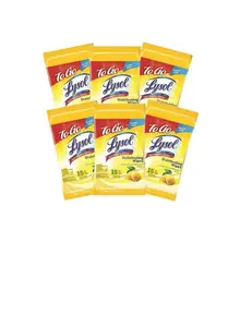 Lysol Disinfecting Wipes To-Go Pack, Lemon Scent, 15-Count Household Wipes (Pack of 6)