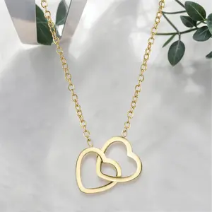 1pc Stainless Steel Hollow Double Heart Stainless Steel Pendant Necklace Simple and Fashionable Women's Daily Jewelry Accessories Valentine's Day Gift