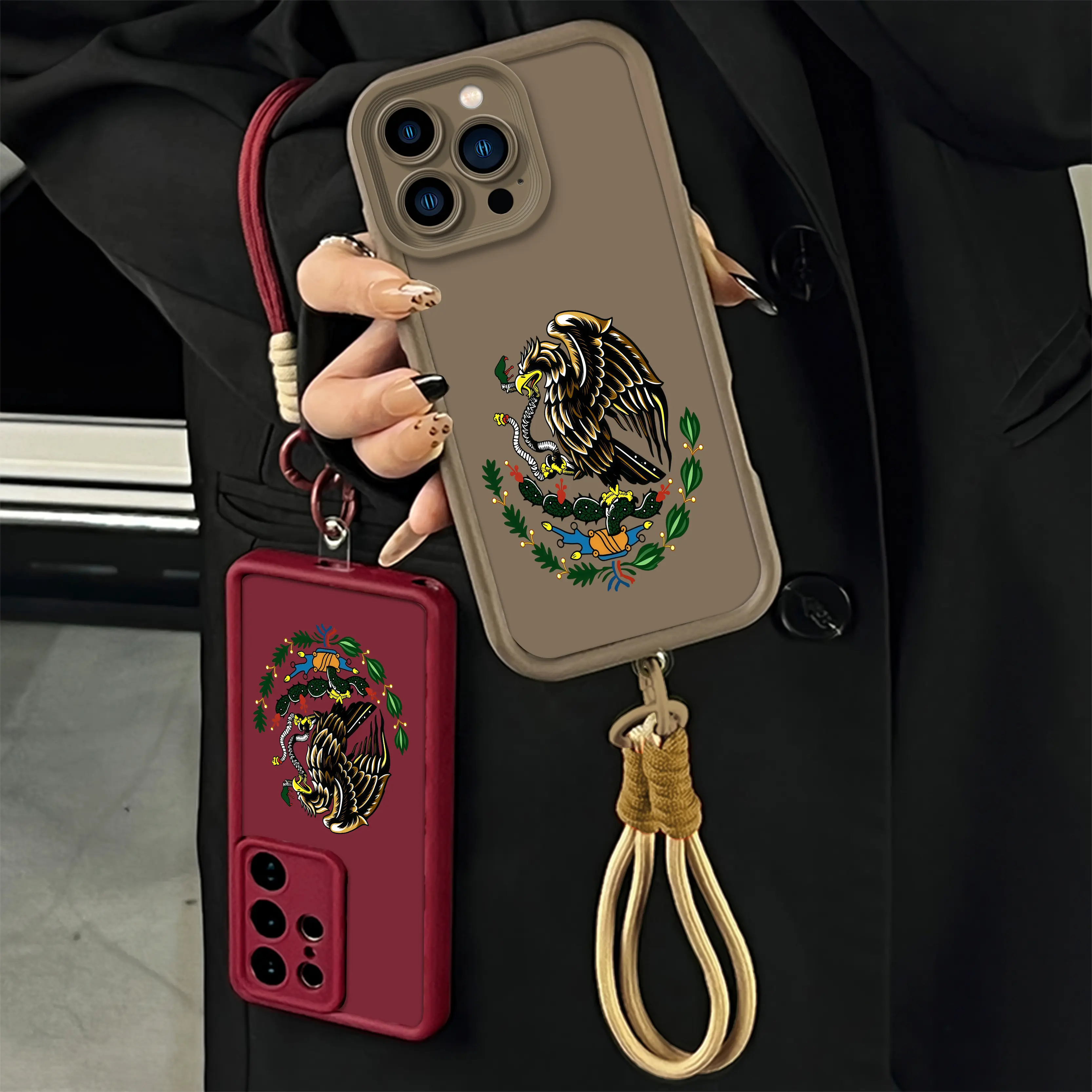 MeMexican Eagle Emblem iPhone Case  Vintage Cultural Crest Design Phone Case for iPhone Samsung 17Pro Max Air 16 15Plus 14 13 12 11 XR XS Galaxy S25 S24 S23 S22 A71 A56 A55 A54 A53 A52 Lanyard Wrist Strap Shockproof Durable Protective Cove.NN175