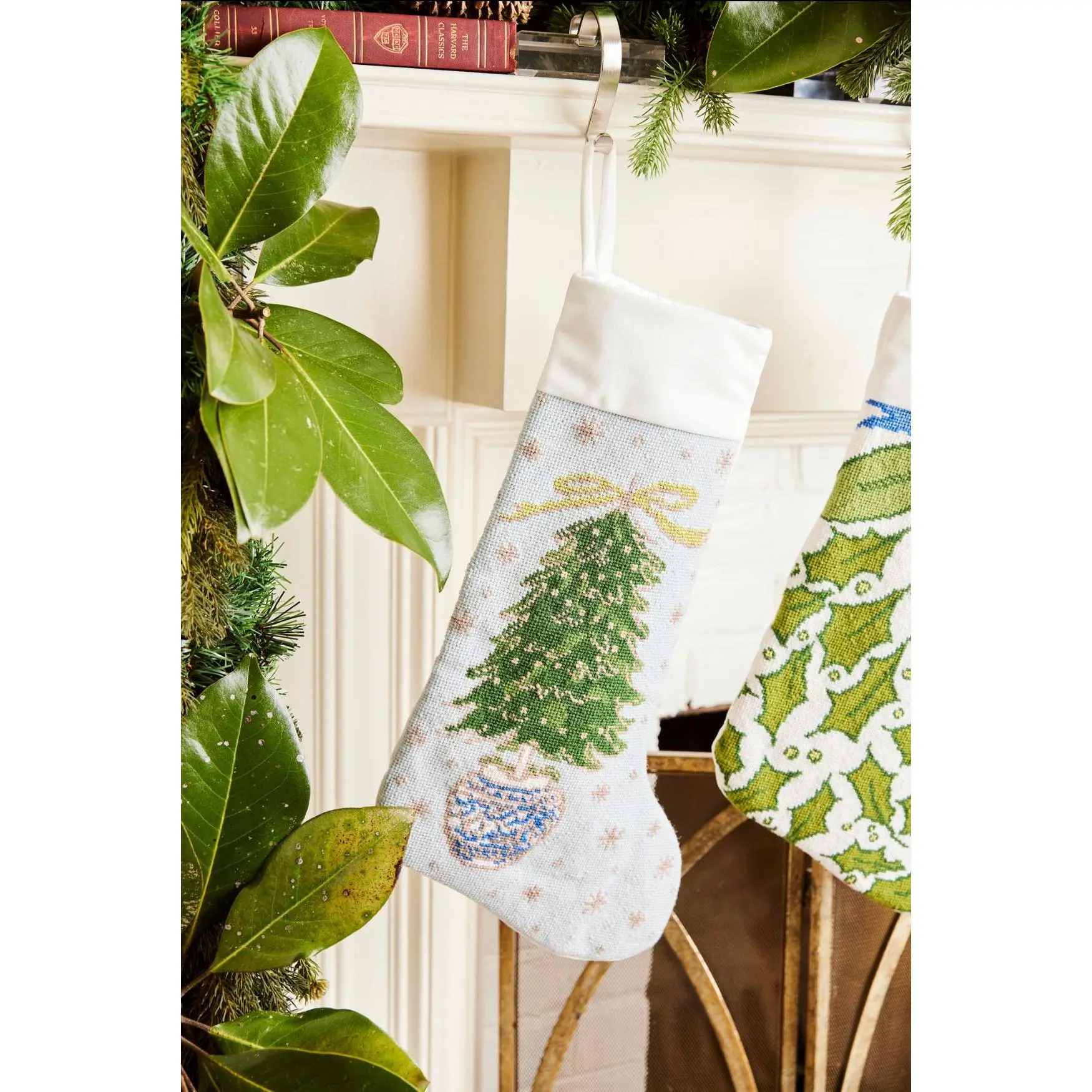 PREORDER FOR 2026: Trim the Tree Full Size Needlepoint Christmas Stocking by Dogwood Hill
