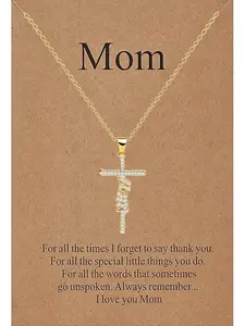 Fashion Trendy Cross Mom Necklace, Sparkling Diamond Cross Pendant, Perfect Christmas Mother's Day Birthday Gift, Jewelry Gift, Drop Necklaces