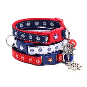 Ships Wheels Breakaway Safety Cat Collar with Matching Jingle Bell & Charm by Pugs2Persians Nautical Captain Pirate Sailor