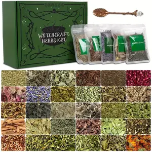 30-Piece Organic Dried Herbs Kit for Witchcraft – Beginner Apothecary Set with Ritual Spoon – Wiccan Altar Supplies for Spells & Home Decor